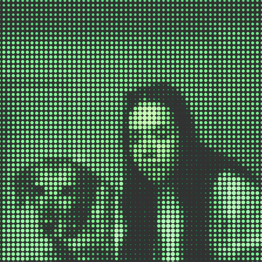 A person and dog made out of green dots